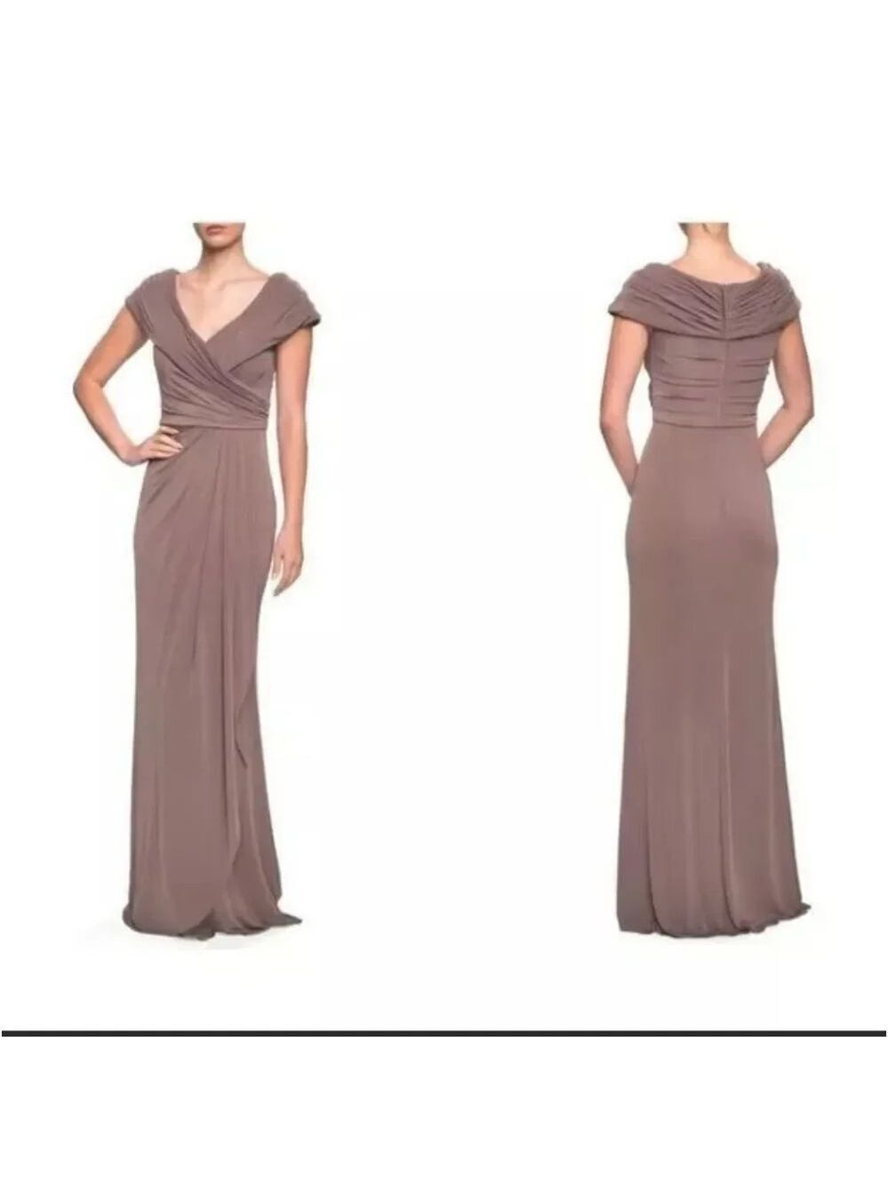 NWOT La Femme Short-sleeve Ruched Jersey Gown Dress